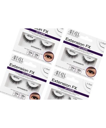 Ardell Extension FX L Curl False Eye Lashes to Lift & Define Eyes 4 pack 1 Pair (Pack of 4) L Curl