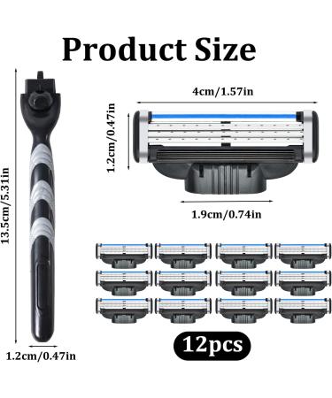 12Pcs Razor Blades Refills with 1 Handle Razors for Mach 3 Blades Replacement Blade with Double Lubrication Strip Compatible with Mach 3 Handles Shaving Manual Shaver Blade Men Father Boyfriend - Buy Online on SooperMarket.com