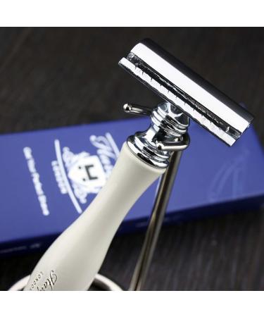 Gent's Classic DE Safety Razor in Elegant Ivory | Stylish Stainless Steel Stand | Perfect Men's Shaving Gift Essentials - Buy Online on SooperMarket.com