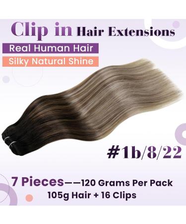 Laavoo Clip In Extensions | Real Hair Black Ombre Balayage | 35cm Invisible 7PCs 105g #1b/8/22 - Buy Online on SooperMarket.com