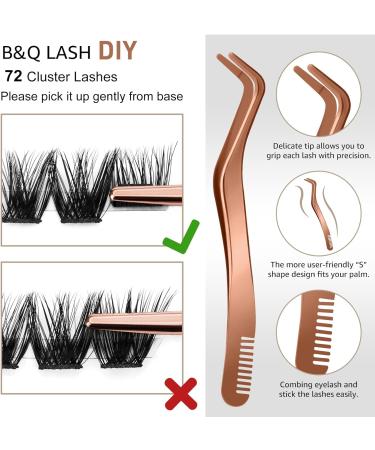 B&Q Eyelash Extension Kit B05 - 72Pcs Individual Lashes DIY Cluster Lash Kit with Tweezers and Bond/Remover - D-8-16 MIX - Buy Online on SooperMarket.com