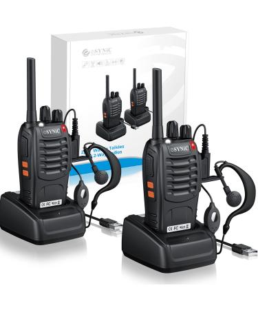 Walkie Talkies,eSynic 2Pcs Professional Rechargeable Walkie Talkies Long Range 2 Way Radio Handheld Wireless Walkie Talkies for Adults Supports VOX 16 Channel with LED Light Original Earpieces etc Style-A