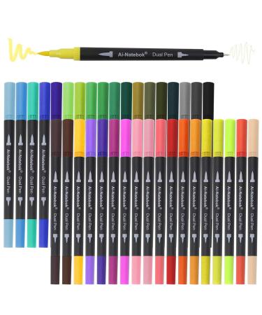 ai-natebok Dual Brush Marker Pens, Coloring Pens, 36 Colors 0.4 Fine Tip Markers & Brush Pen for Adult Coloring Books Bullet Journal Note Taking Writing Planning Art Project 36 Dual Pens