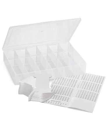 Embroidery Floss Organizer Box | 17 Compartment Plastic Box with Lid, Embroidery Thread Organizer with 100 Cardboard Bobbins and 640 Floss Number Stickers | Cross Stitch Supplies, Storage, and Thread Paper Bobbins