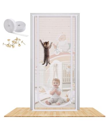 Reinforced Cat Screen Door, 35.5X82 Heavy Duty Pets Proof Screen Door with Bilateral Zipper, Prevent Dogs Cats Running Out from Home, Bedroom, Living Room, Kitchen Patio Doo 35.5"X82"