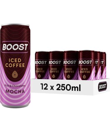 Boost Iced Coffee Mocha 12 x 250 ml Ready-To-Drink Cold Brew Coffee Drink The Perfect Caffeine Boost A Rich & Chocolately Blend of 100% Arabica and Robusta Beans with Cocoa and Milk