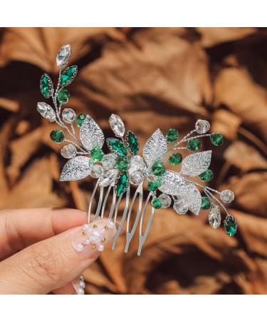 IYOU Green Bridal Hair Combs Crystal Bridal Hair Accessories Prom Party Bridal Wedding Side Combs for Women