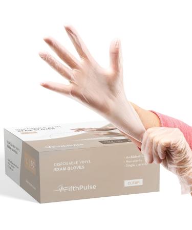 Clear Vinyl Disposable Gloves Large 50 Pack - Latex Free, Powder Free Medical Exam Gloves - Surgical, Home, Cleaning, and Food Gloves - 3 Mil Thickness Large (Pack of 50) Clear
