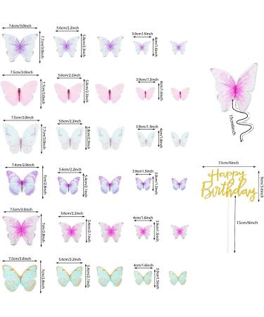 60 Blue Purple Butterfly Cake Toppers with Happy Birthday Topper | 3D Mixed Size Color Decoration Set for Birthday & Wedding Party Supplies - Buy Online on SooperMarket.com