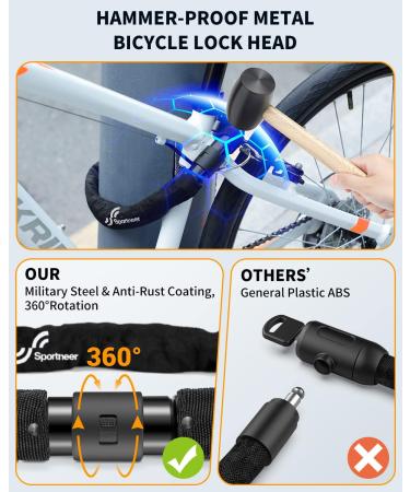 Sportneer 8mm Thick Bike Chain Lock | Heavy Duty Anti-Theft Bicycle Lock for Scooter & Mountain Bike - Buy Online on SooperMarket.com
