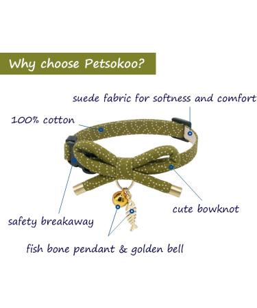 PetSoKoo Cute Bowtie Cat Collar with Bell | Japanese Style Bowknot & Fish Charm | Safety Breakaway | Soft & Lightweight | for Male & Female Cats & Kittens (Tea Green) - Buy Online on SooperMarket.com