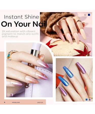 Modelones Gel Nail Polish Kit 20 Colors Nude Gel Polish Set White Glitter Pink Navy Blue Chameleon with Glitter Glossy&Matte Top Base Coat Nails Art Starter Manicure Home DIY Gifts Pink Blue - Buy Online on SooperMarket.com