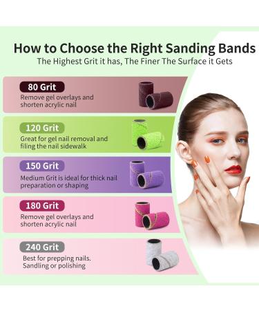 Buy 300 Pcs Nail Drill Sanding Bands - 5 Color Coarse to Fine Grits for Acrylic Nails Includes 2 Drill Bits | Professional Manicure & Pedicure Supplies - Buy Online on SooperMarket.com