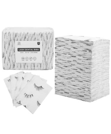 PRASNE Lashing Dental Bibs Disposable Pack of 125 Lash Pillow Cover of Lash Supplies White 3-Ply Paper Poly Waterproof Towels 13 x 18 Black Eyelash Printed 125 Pack White