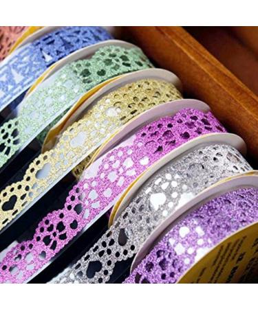 SALLYFASHION Lace Washi Tape, 6 Roll Lace Pattern Glitter Bling Self-Adhesive Tape Diamond Washi Tape Masking DIY Scrapbooking Lace Tape Sticker Color Random Style-2