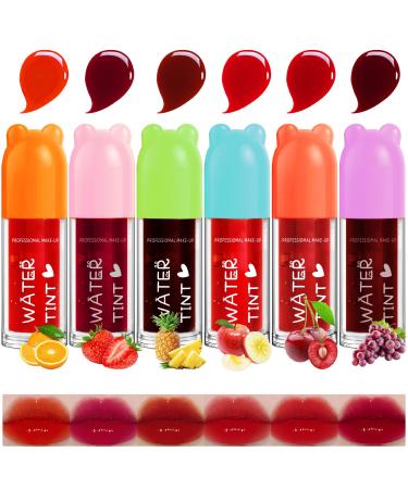 NewBang Lip Tint Stain Set 6 Colors Fruit Watery Matte Lips&Cheek Tints Multi-use Moisturizing Natural Favor Hydrating Plumping Liquid Lipstick Lightweight Non-Stick Cup Lip Makeup for Women and Girls fruit 6 colors