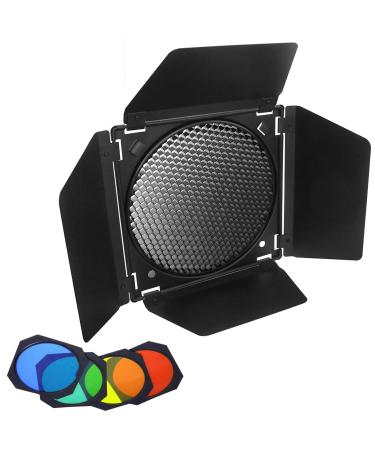 Godox Barn Door BD-04 with Honeycomb Grid for 7" Standard Reflector & Godox SL-60W MS300 SK400II Bowens Mount LED Video Light, with 4-Color Gel Filters, for Adjusting Photography Lighting