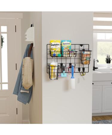Wall35 Pluto Pet Supplies Organizer - Wall Mount Wire Basket with Hooks for Dog Leash and Cat Collars - Black Metal - Buy Online on SooperMarket.com