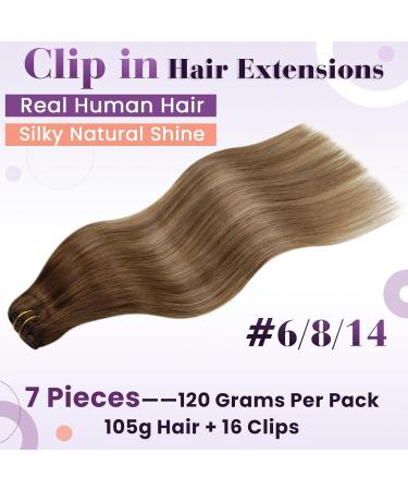 Laavoo Real Hair Ombre Clip-In Extensions - Medium Brown Balayage Dark Blonde Remy 105g 7 Pieces 55cm - Perfect for International Shipping - Buy Online on SooperMarket.com