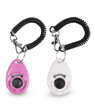 Yaodhaod clicker dogs 2pack Wrist Strap Pet Training Clicker dog cat buttons communication behavior training clicker tools (pink+white)