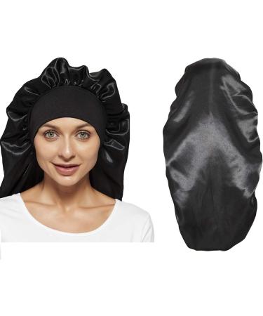 Shop Ladaypoa 2-Piece Long Satin Sleeping Hats for Women | Extra Large Soft Hair Hood | Comfortable Black & Red Design - Buy Online on SooperMarket.com