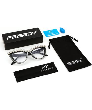 FEISEDY Diamond Blue Light Blocking Cat Eye Glasses for Women - Rhinestone Oversized Anti Eyestrain Computer Glasses Frame B2358 - 51mm - Buy Online on SooperMarket.com