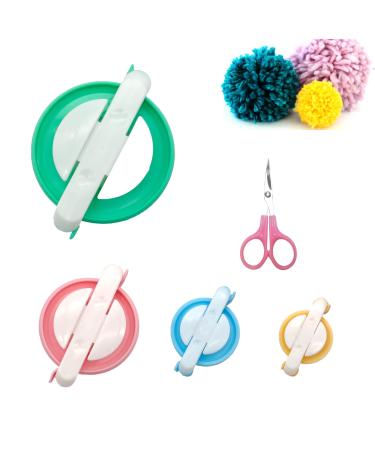 Pom Pom Makers  4 Sizes Pompom Making Tool Set with Small Scissors, Easy Way to Make Pompoms