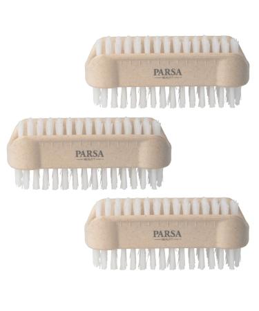 Pack of 3 PARSA Beauty Nature Love nail brush hand washing brush double-sided nail brush in beige 3 pieces Beige