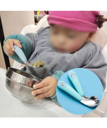 Silent Children Cutlery Set | Curved Handle Stainless Steel Baby Fork & Spoon | Heat-Resistant Self-Learning Feeding Utensils (Green) - Buy Online on SooperMarket.com