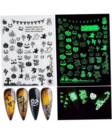 Halloween Nail Art Stickers Glow in The Dark Nail Decals 3D Self-Adhesive Fluorescent Nail Stickers Skull Spider Witch Ghost Pumpkin Bat Snake Nail Design for Women and Girls DIY Acrylic Nail - Buy Online on SooperMarket.com