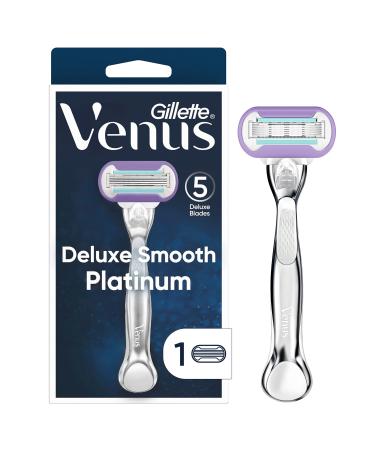 Gillette Venus Deluxe Smooth Platinum Women's Razor, Includes 1 Handle, 1 Razor Blade Refill Handle + 1 Refill