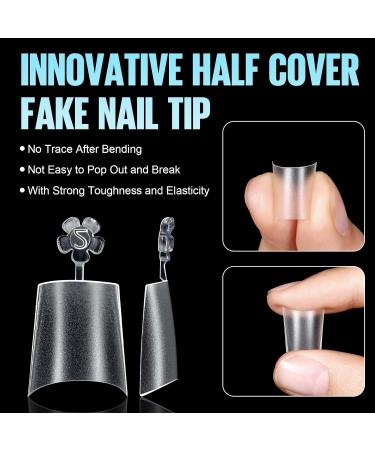 TOMICCA Short Coffin French Edge Nail Tips - 240pcs Half Cover False Nails - Natural Matte Acrylic Extensions - 15 Sizes Salon Quality Artificial Nails - Buy Online on SooperMarket.com