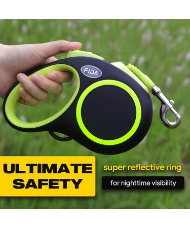 Fida Retractable Dog Lead 5m/16ft for Large Dogs up to 50KG - Green Reflective Ring, Ideal for Daily Walking - Buy Online on SooperMarket.com