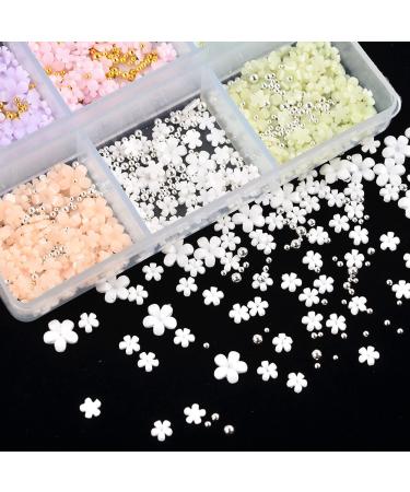 BAIYIYI 3D Flower Nail Charms & Caviar Beads Set - DIY Nail Decoration Kit with Pickup Pencil, 6 Colors - Acrylic Resin Flowers & Metal Ball Beads for Nail Art - Buy Online on SooperMarket.com