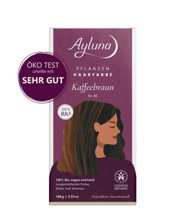 Ayluna plant hair color 80 coffee brown vegan hair color with henna Indian Krapp Fenugreek & Chamomile for a long -lasting color gloss & volume ammonia -free 100% gray hair cover 100g coffee brown 80 100 g (1 Pack)