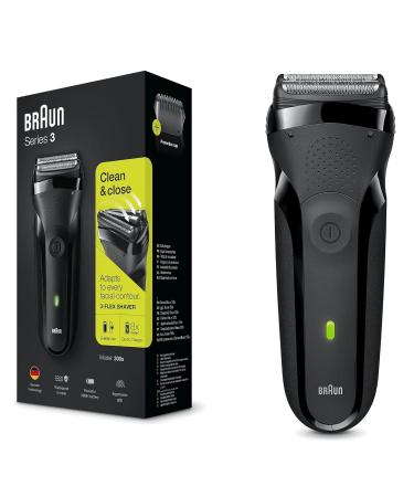 Braun Series 3 Electric Shaver For Men with Precision Beard Trimmer UK 2 Pin Plug 300s Black Razor Black 3 Piece Set