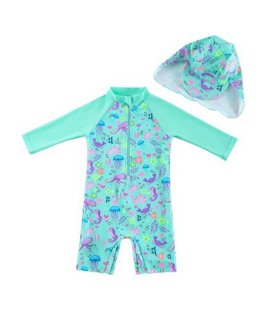 upandfast Baby Boys/Girls Zipper Swimwear with Snap Bottom UPF 50+ Sun Protection Toddler One Piece Swimsuit Green Octopus2 9-12 Months