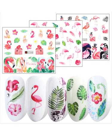 Flamingo Nail Art Stickers Decals - Summer Nail Decorations Kit with Tropical Palm, Cactus, and Pineapple Designs - 12 Sheets - Buy Online on SooperMarket.com
