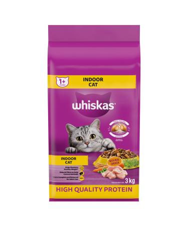 WHISKAS Adult Dry Cat Food - Indoor With Real Chicken 3kg Bag