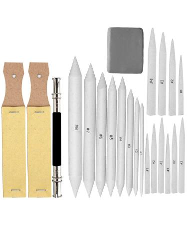 EuTengHao 22 Pieces Blending Stumps and Tortillions Set with 2 Sandpaper Pencil Sharpener, 1 Pencil Extension Tool and 1 Eraser for Student Sketch Drawing Accessories