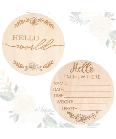 Ouligay Wooden Baby Announcement Sign 5.83Inch Hello World Baby Sign Newborn Sign Birth Announcement Sign Wooden Birth Announcement Newborn for Hospital Photo Prop Baby Shower