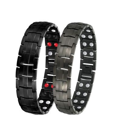 Jeracol 2 Pack Magnetic Bracelets for Men 4 Elements Double Magnets Titanium Steel Bracelet With Double Row Magnets Magnetic Bracelets Black-Grau