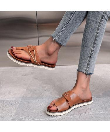 Evzosrz Women's Orthopedic Ring Toe Sandals - Brown, Size 9 | Casual Summer Beach Retro Orthotic Slides - Buy Online on SooperMarket.com