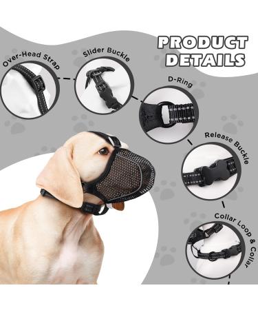 BONTHEE Dog Muzzle Mesh Soft Muzzle for Small Medium Large Sized Dogs Breathable Reflective Adjustable Puppy Muzzles with Collar for Scavenging Grooming Biting Chewing Allows Panting and Drinking XXL - Buy Online on SooperMarket.com