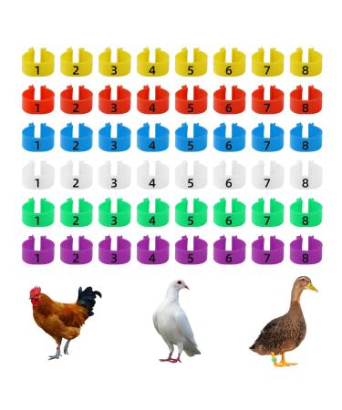 Cywvynyt 48 chicken Legrings Multi -colored chicken identification leg straps numbered clip on poultry leg rings for Gamefowl Truthahn duck Gans Guinea (18mm)