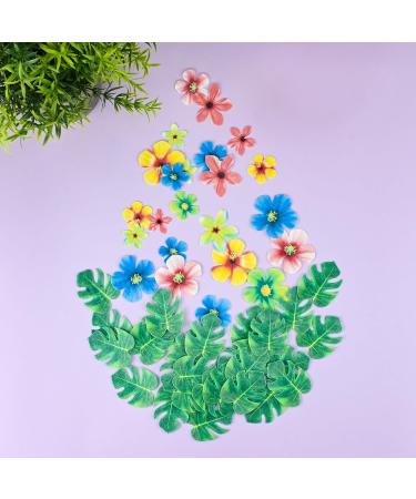 83pcs Edible Cake Decorations Include 48PcsEdible Tropical Turtle Leaves 35Pcs Edible Flowers Cupcake Toppers Wafer Paper Palm Leaf Flower for Hawaii Aloha Jungle Theme Wedding Birthday Baby Shower - Buy Online on SooperMarket.com