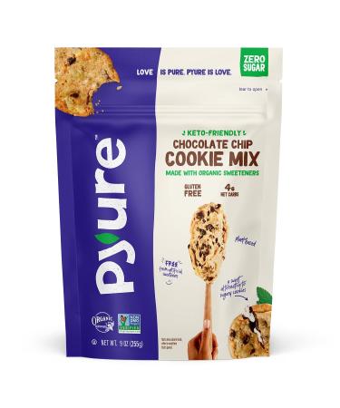 Pyure Chocolate Chip Cookie Mix | Keto Cookies, Sugar Free Cookies, Gluten Free Cookies, Vegan Cookies | 2 Net Carbs Per Cookie | Made With Organic Plant-Based Ingredients | 9 oz 9 Ounce