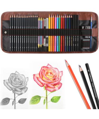 Heshengping, Sketching Pencil Set Drawing Pen Charcoal Sketch Kit Cover Graphite Pencils Charcoal Pencils Watercolor Pencils Paper Erasable Pen Beginners Artist Children and Adults(39pcs Art Supplies) 39 Piece Set