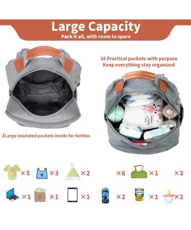 Waterproof Baby Diaper Bag Backpack with Changing Pad - Large Capacity Travel Bookbag for Mom - Grey - Buy Online on SooperMarket.com