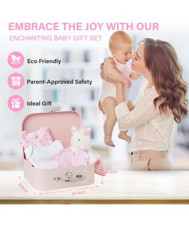 Baby Box Shop Newborn Baby Girl Gift Set - 7 New Baby Gifts with New Born Baby Essentials Unique Baby Girl Gifts Newborn - Pink Baby Hamper for New Baby Girl Gift - Newborn Girl Gifts Set - Pink M Pink - Buy Online on SooperMarket.com
